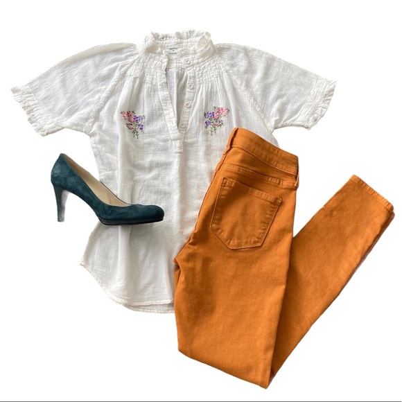 White Vintage Peasant Blouse Size 2 Hand Embroidered Cottage Couture - Picture 2 of 14